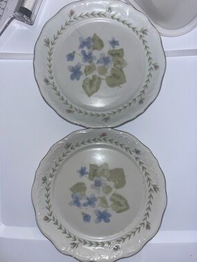 Tienshan Floral Dessert Plates in Light Blue and Green - Set of 2